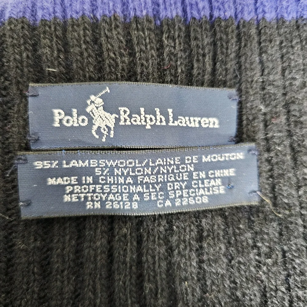 POLO RALPH LAUREN Scarf Lambswool Striped Black And Blue 66 x 15 in Unisex